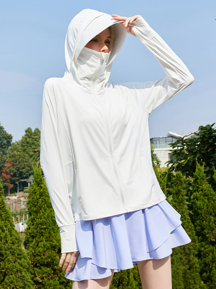 冷感 UV加工 サンバイザー付き 顔までカバー パーカー