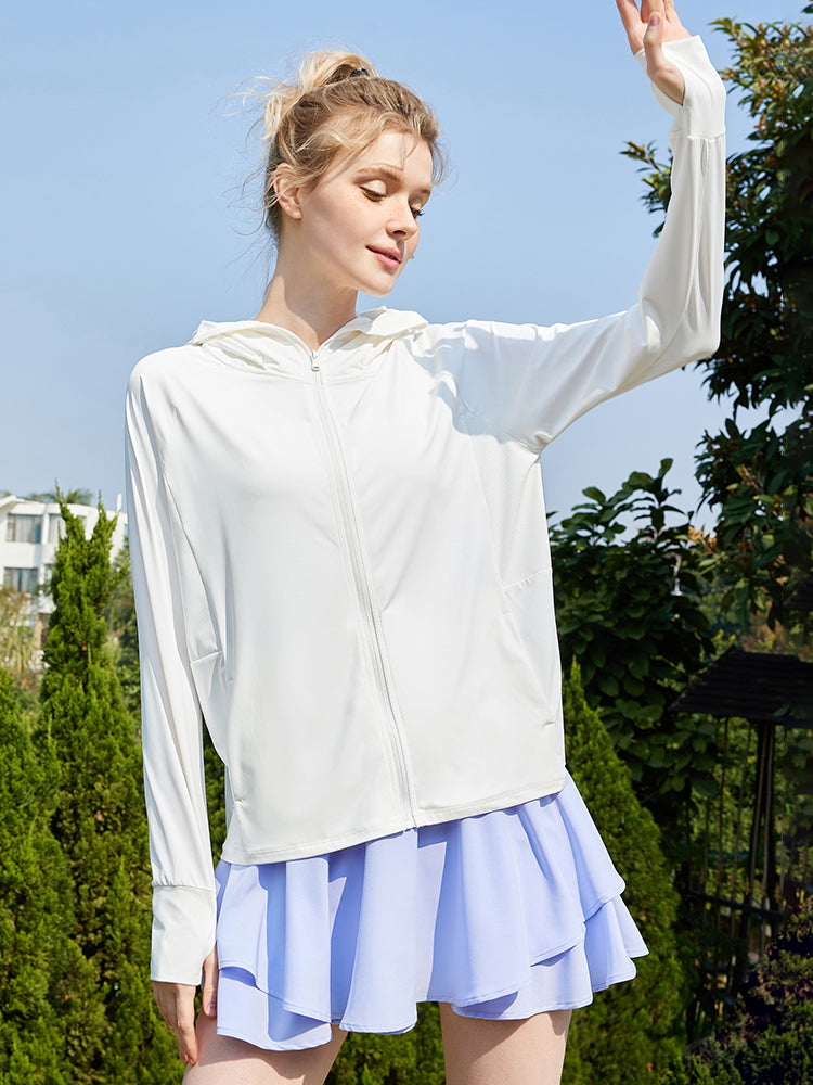 冷感 UV加工 サンバイザー付き 顔までカバー パーカー