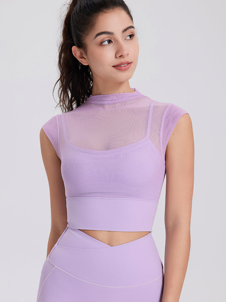 メッシュ 通気性 フェイクレイヤード パッド付き ブラトップ