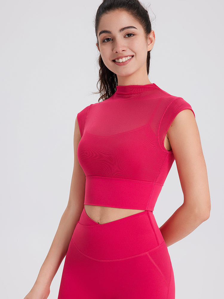 メッシュ 通気性 フェイクレイヤード パッド付き ブラトップ