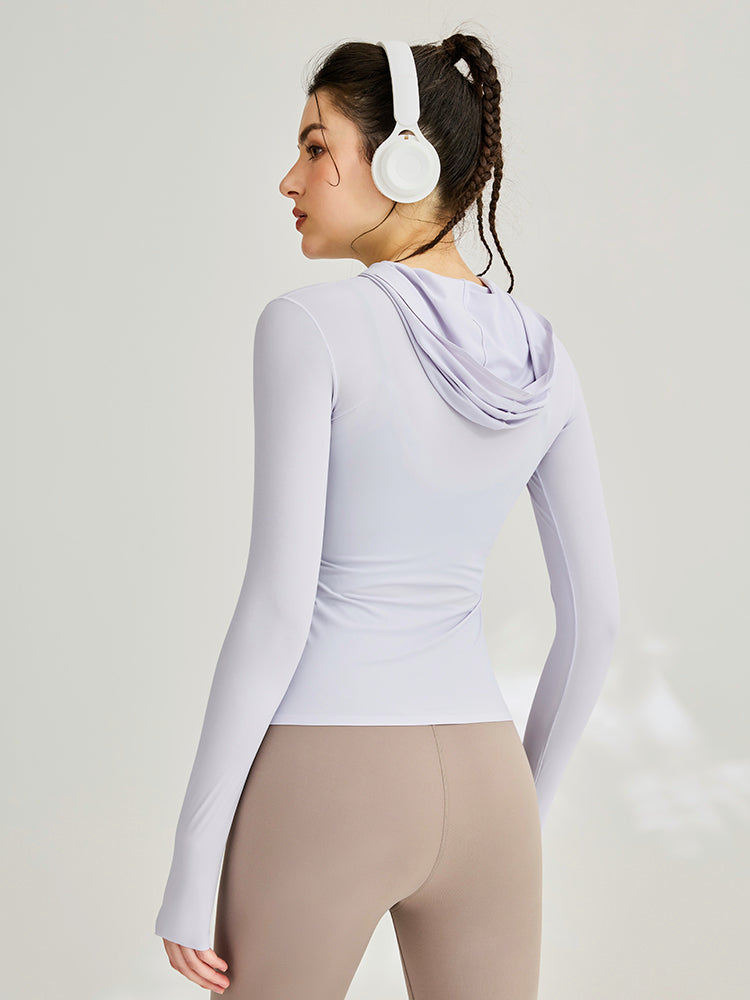 接触冷感  UVプロテクション  指穴付き  長袖  薄手 フード付きパーカー