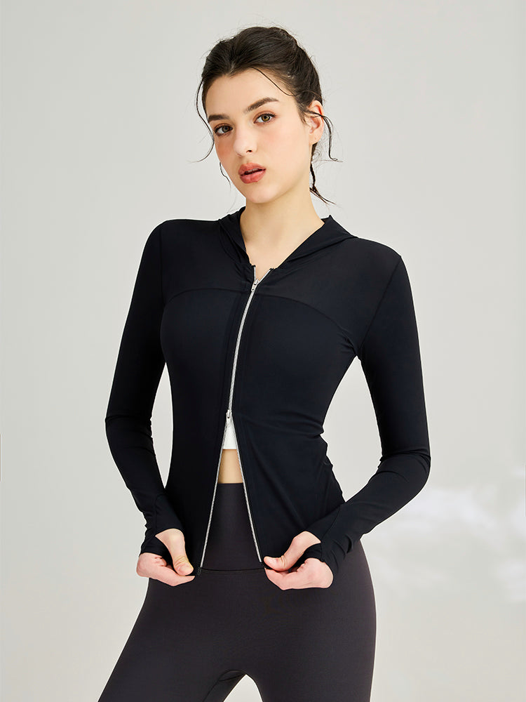 接触冷感  UVプロテクション  指穴付き  長袖  薄手 フード付きパーカー