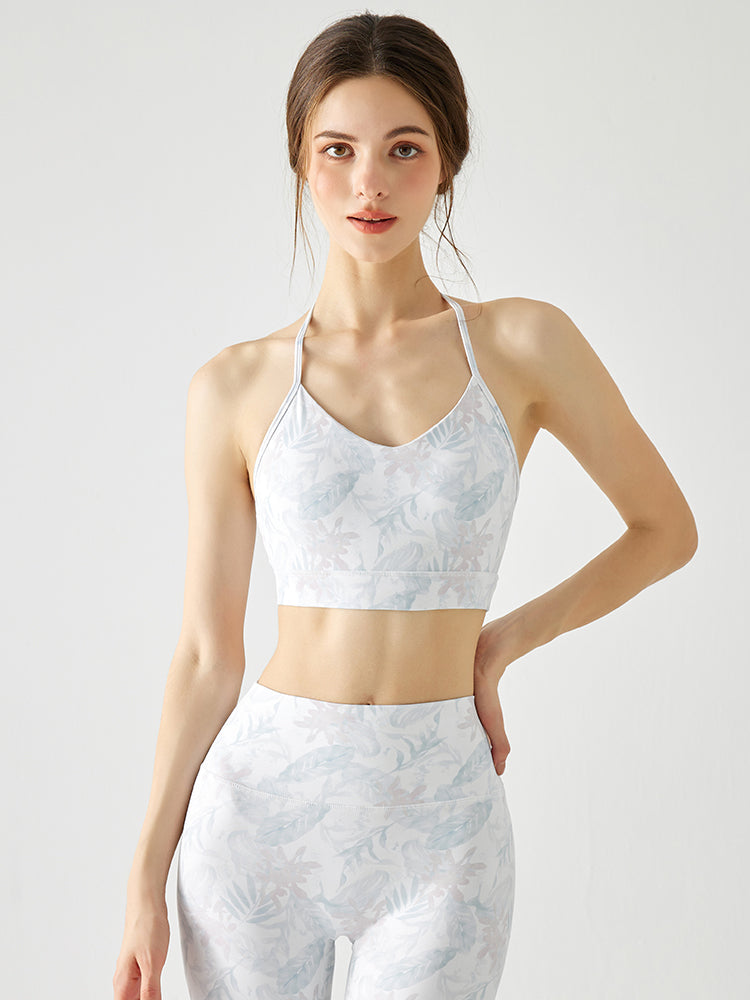 プリント柄 背中見せ ホルターネック スポーツブラ