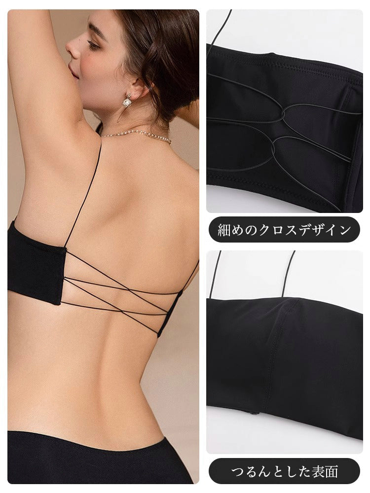 細い肩紐 美背中ノンワイヤーブラ&ショーツセット