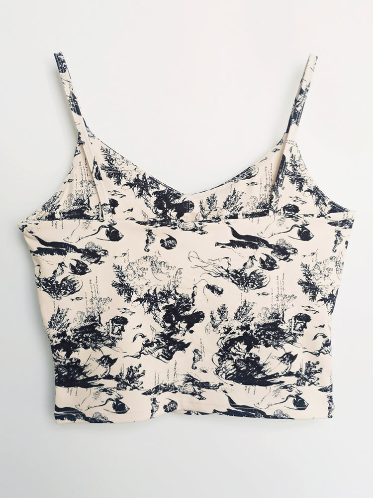 Vネック 花柄キャミソール パッド付き