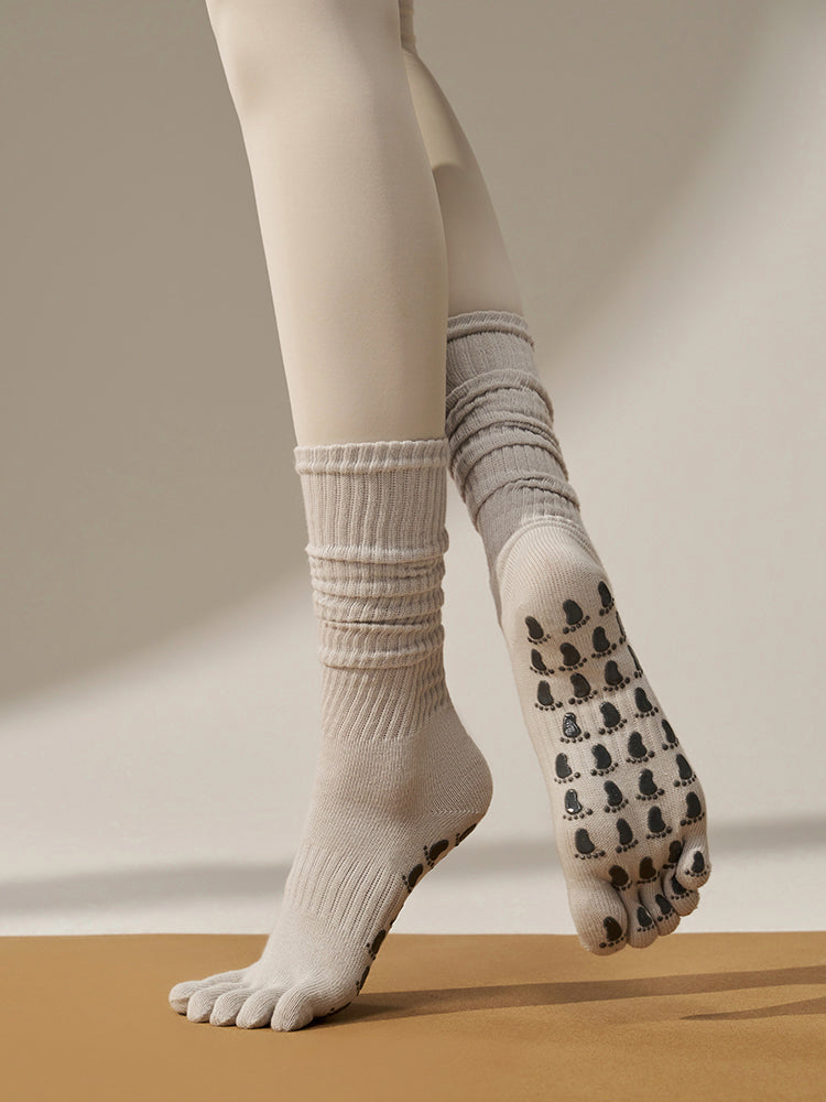 ミドル丈 5本指ヨガソックス 滑り止め付き