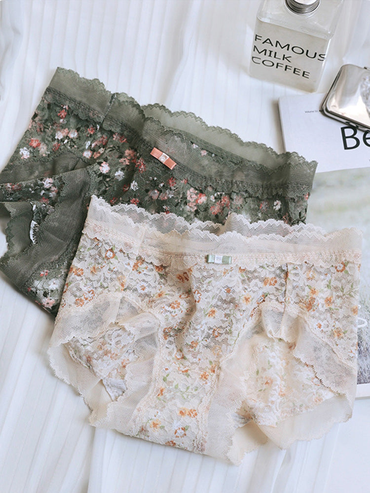 LIKEWILLOW 花柄 総レースショーツ はきこみ丈ふつう