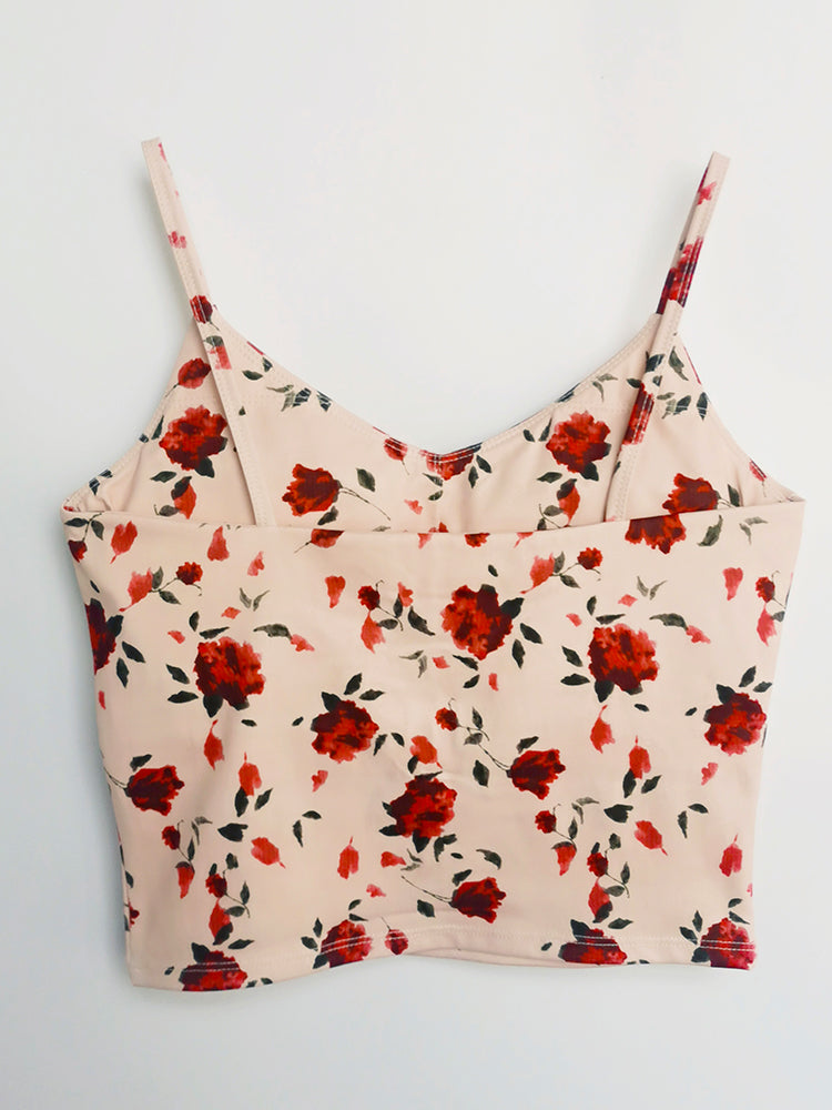 Vネック 花柄キャミソール パッド付き