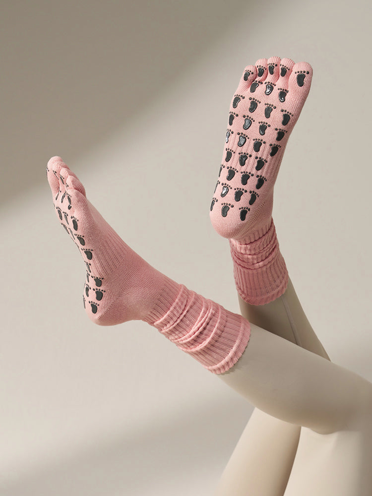 ミドル丈 5本指ヨガソックス 滑り止め付き