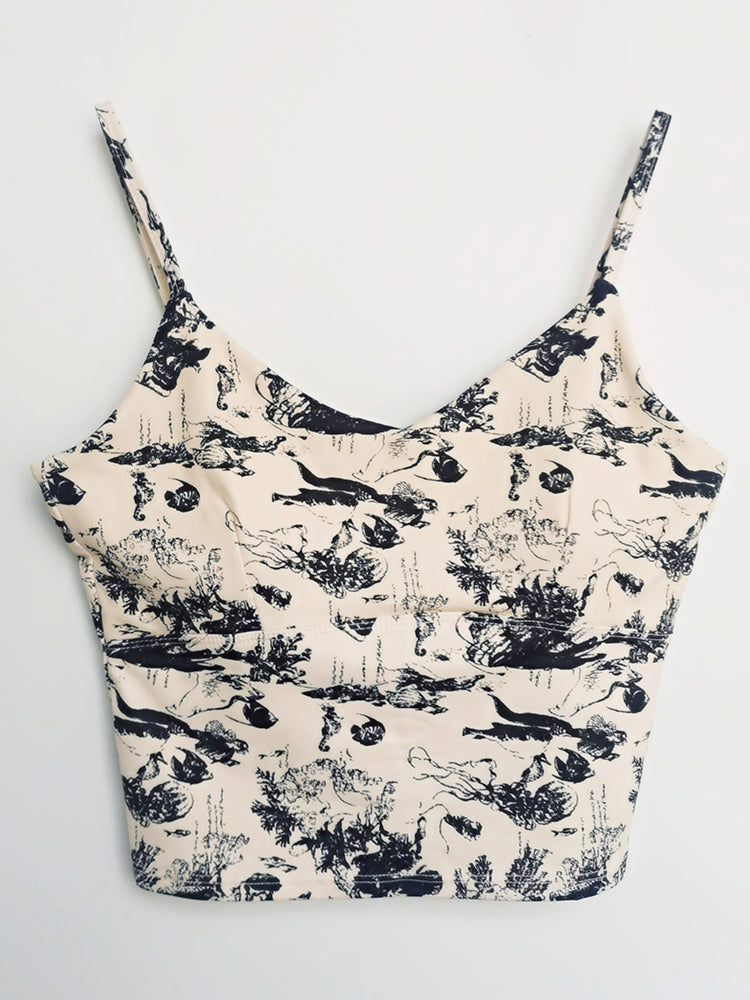 Vネック 花柄キャミソール パッド付き