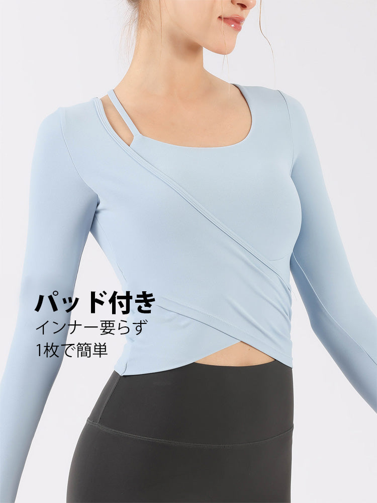 裾交差 アシンメトリー ロングスリーブ パッド付き