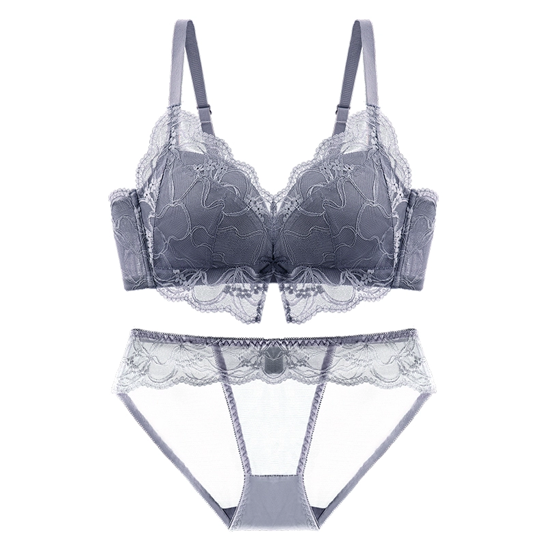 【ノンワイヤー盛れる】下厚パッド 大人っぽい総レースブラ&ショーツ