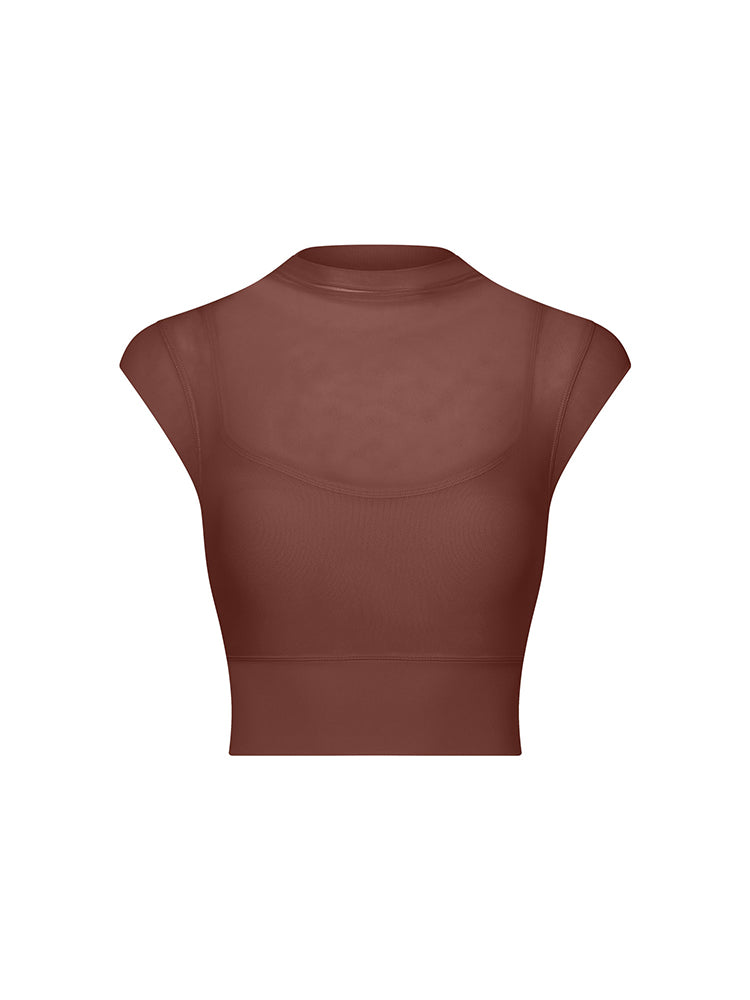 メッシュ 通気性 フェイクレイヤード パッド付き ブラトップ