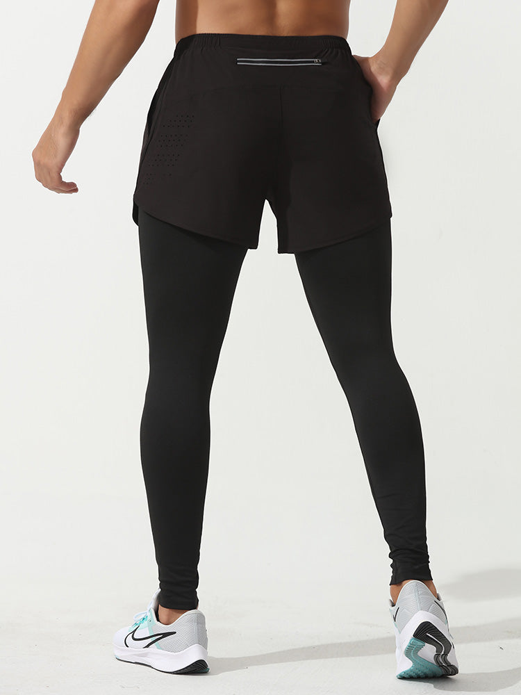 メンズ ポケット付き 2in1 ショットパンツ レギンス