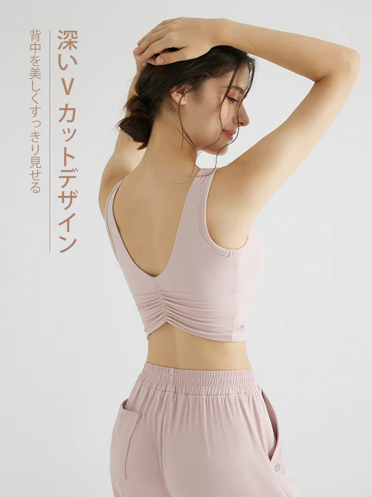 背中見せ Uネック パッド付き ブラトップ