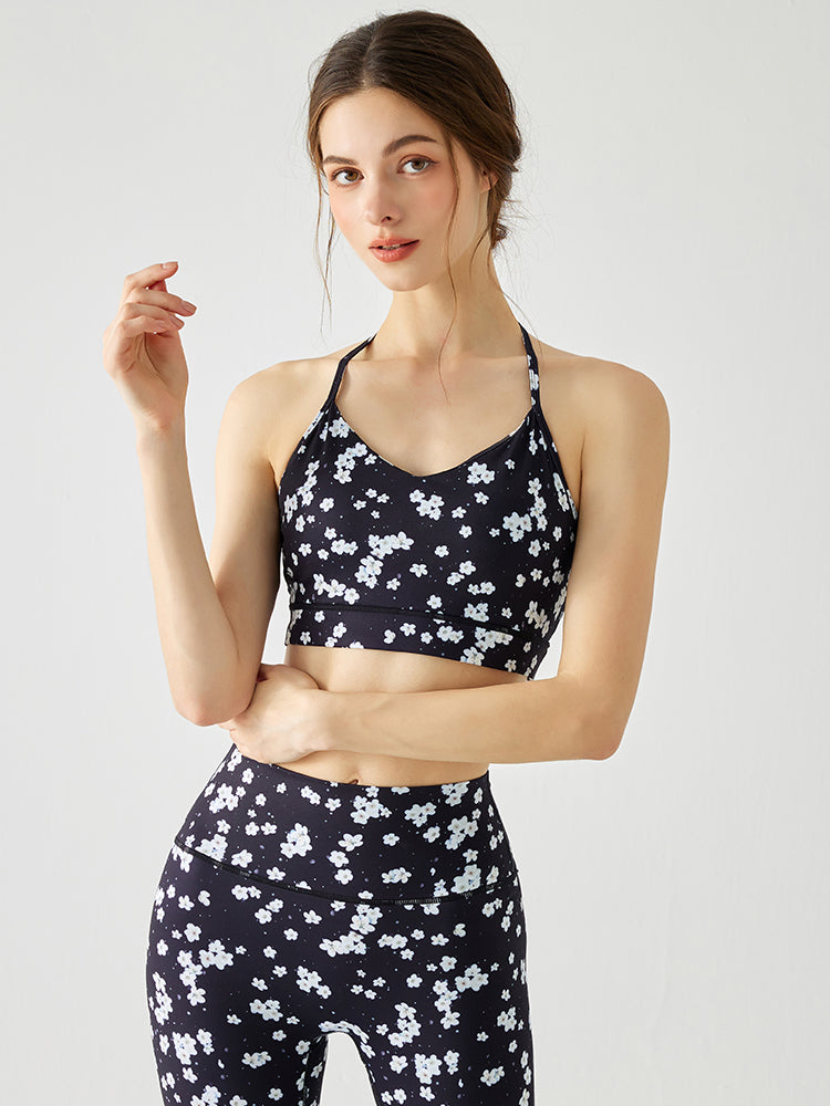 小花柄 背中見せ ホルターネック スポーツブラ
