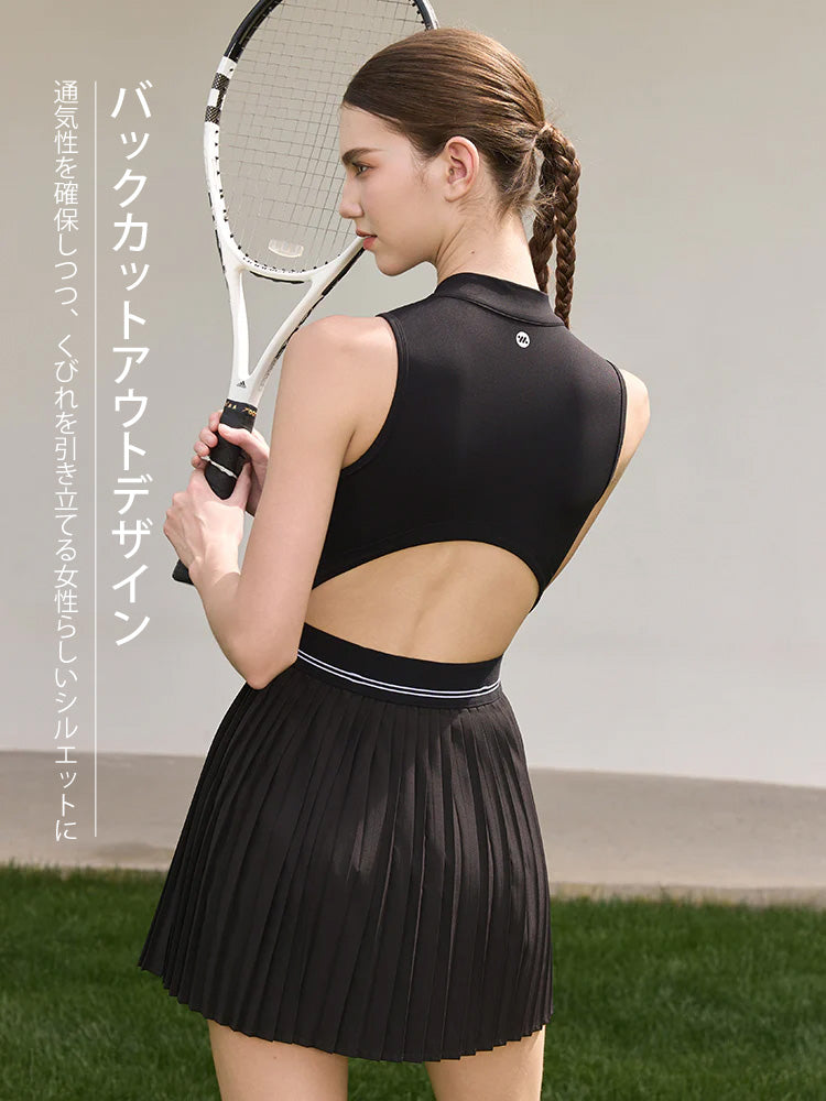 接触冷感 UVカット通気 プリーツ ワンピース パッド付き