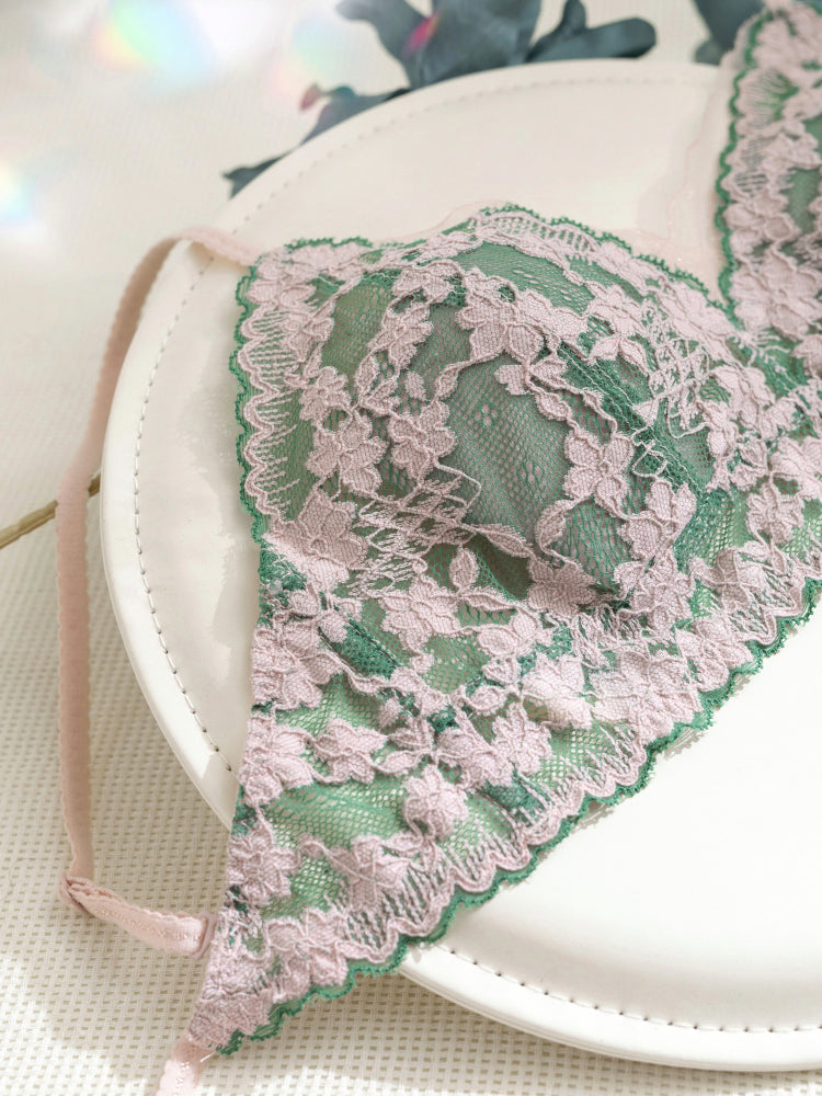 【ノンワイヤー】軽やかな着心地 総レース配色ブラ&ショーツ