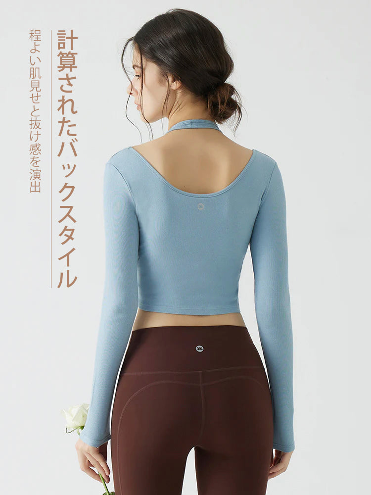 ホルターネック バックスタイル レイヤード風長袖