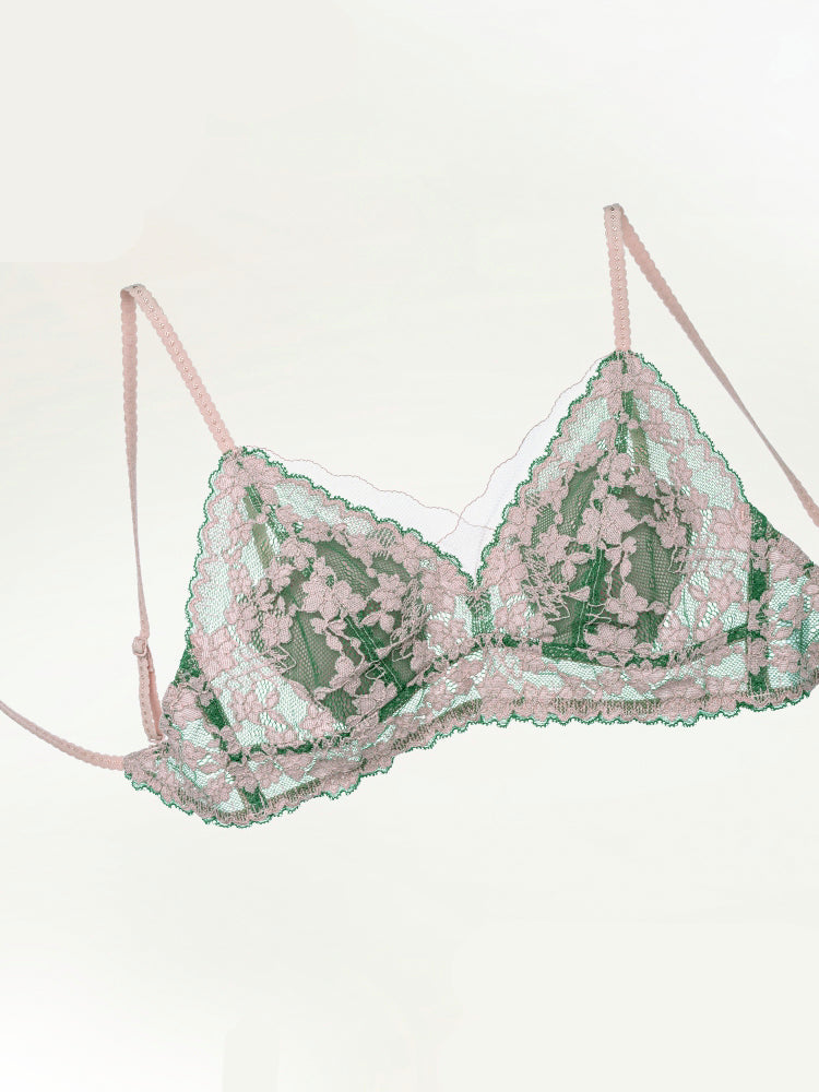 【ノンワイヤー】軽やかな着心地 総レース配色ブラ&ショーツ