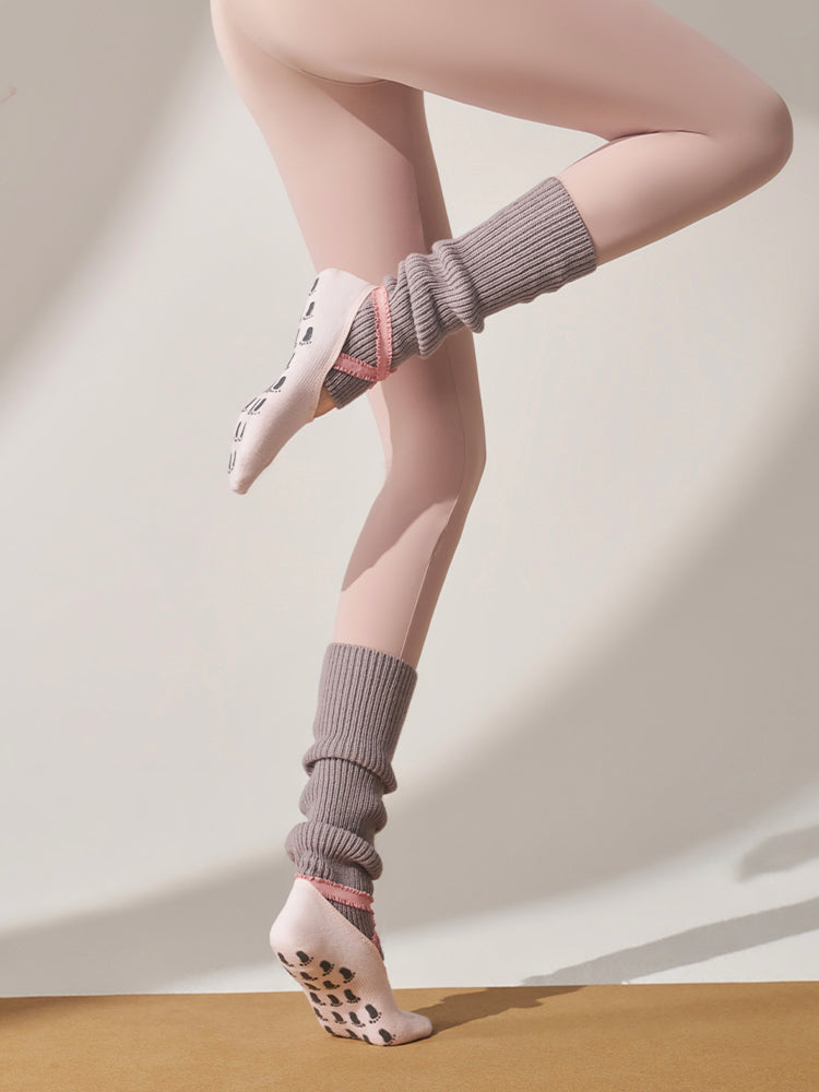 厚手 ハイソックス 滑り止める付き ピラティス靴下 レッグウォーマー付きソックス