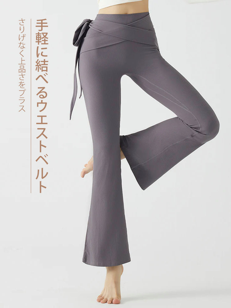 リブ ハイウエスト フレアレギンス