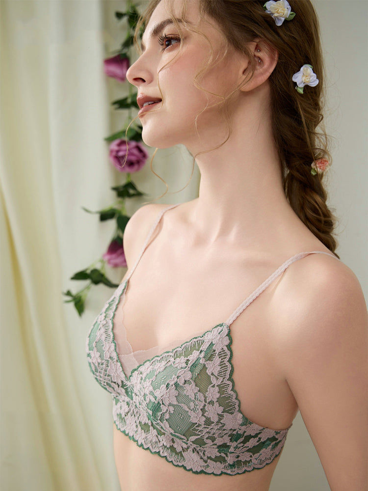 【ノンワイヤー】軽やかな着心地 総レース配色ブラ&ショーツ