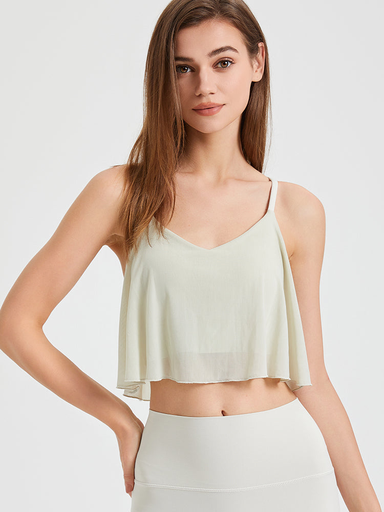 裾 フリル メッシュ キャミソール