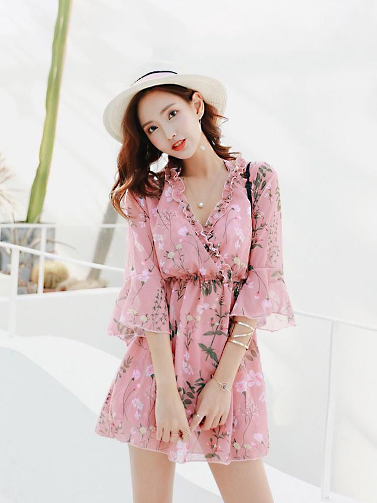 ホルダネックタイプ 花柄水着3点セット