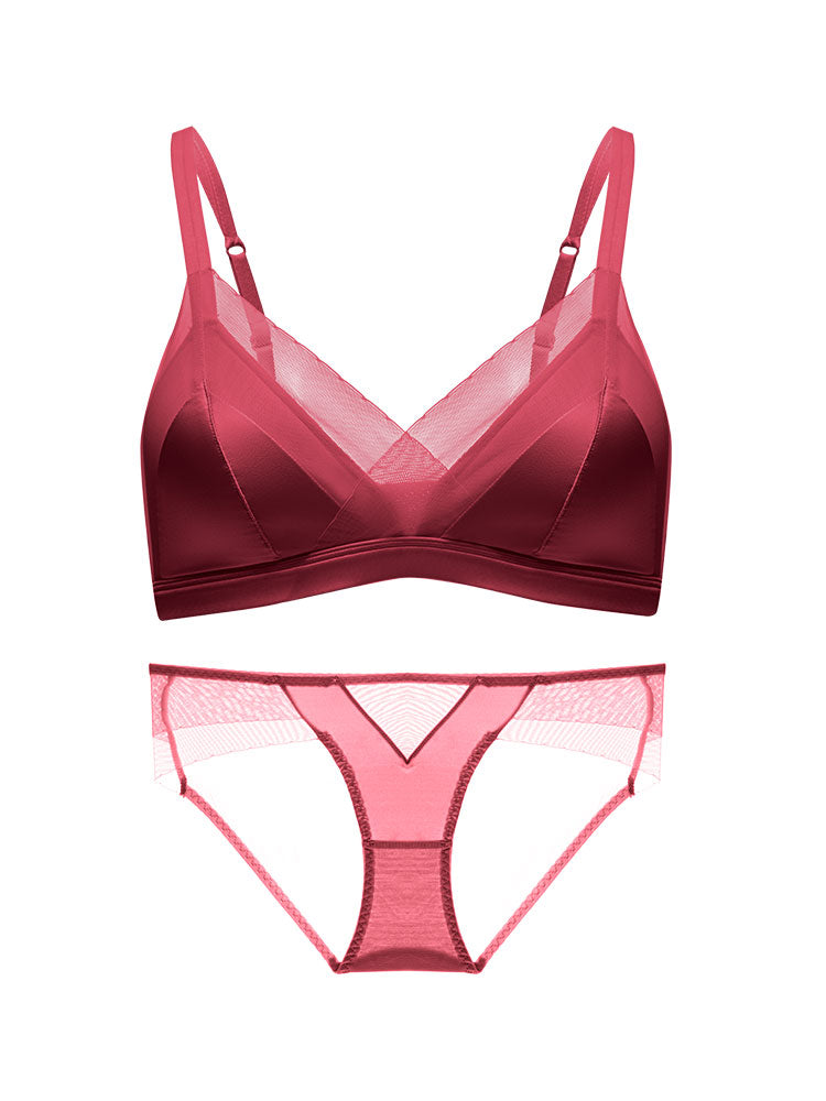 LIKEWILLOW 光沢感ワイヤレス 通気ブラ&ショーツ