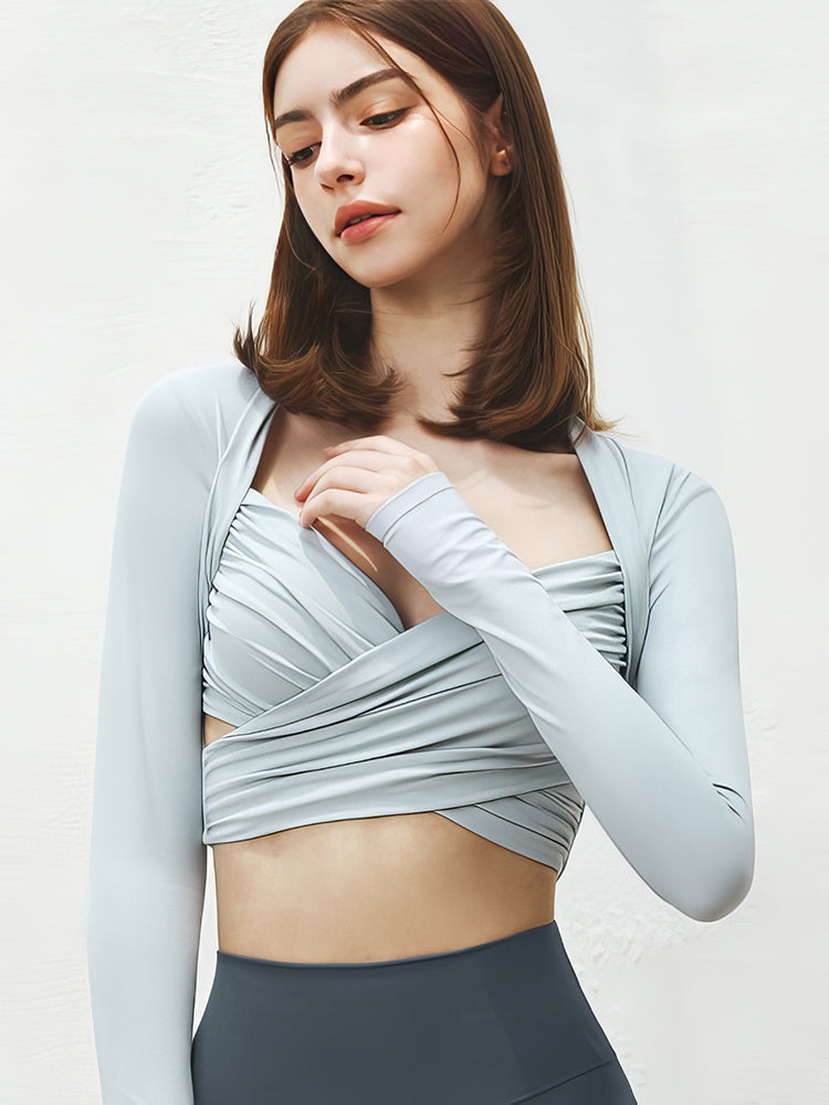 パット付き ヨガウェア ショート丈 フロントクロス