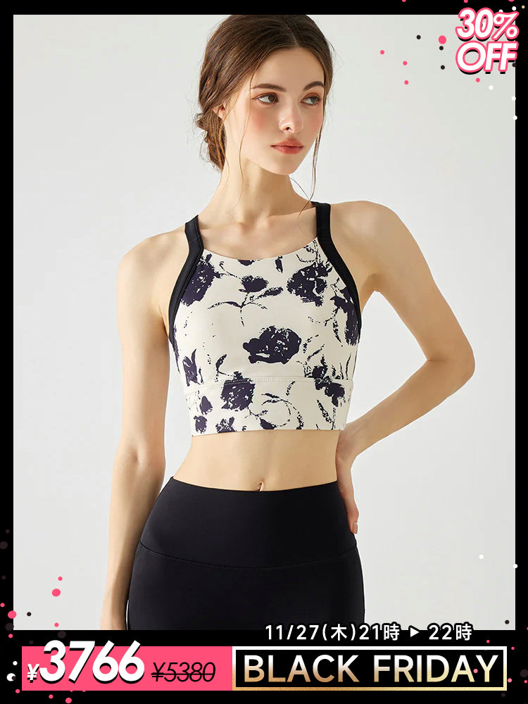 背中見せ 花柄 ブラトップ パッド付き