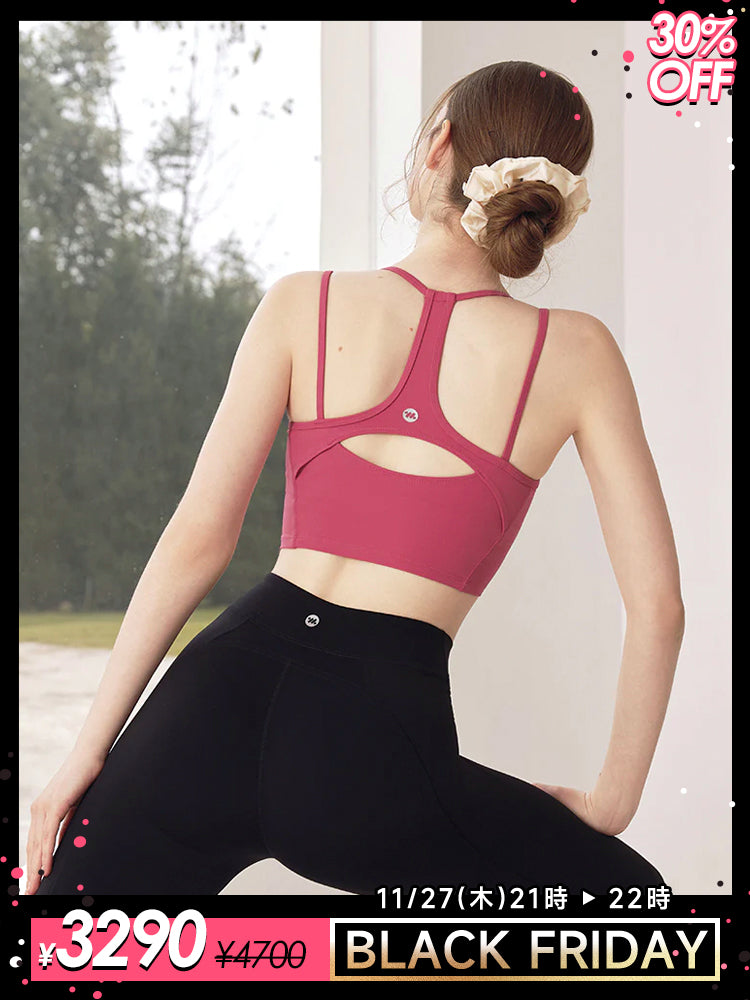 バックスタイル ダブルストラップ スポーツブラ パッド付き