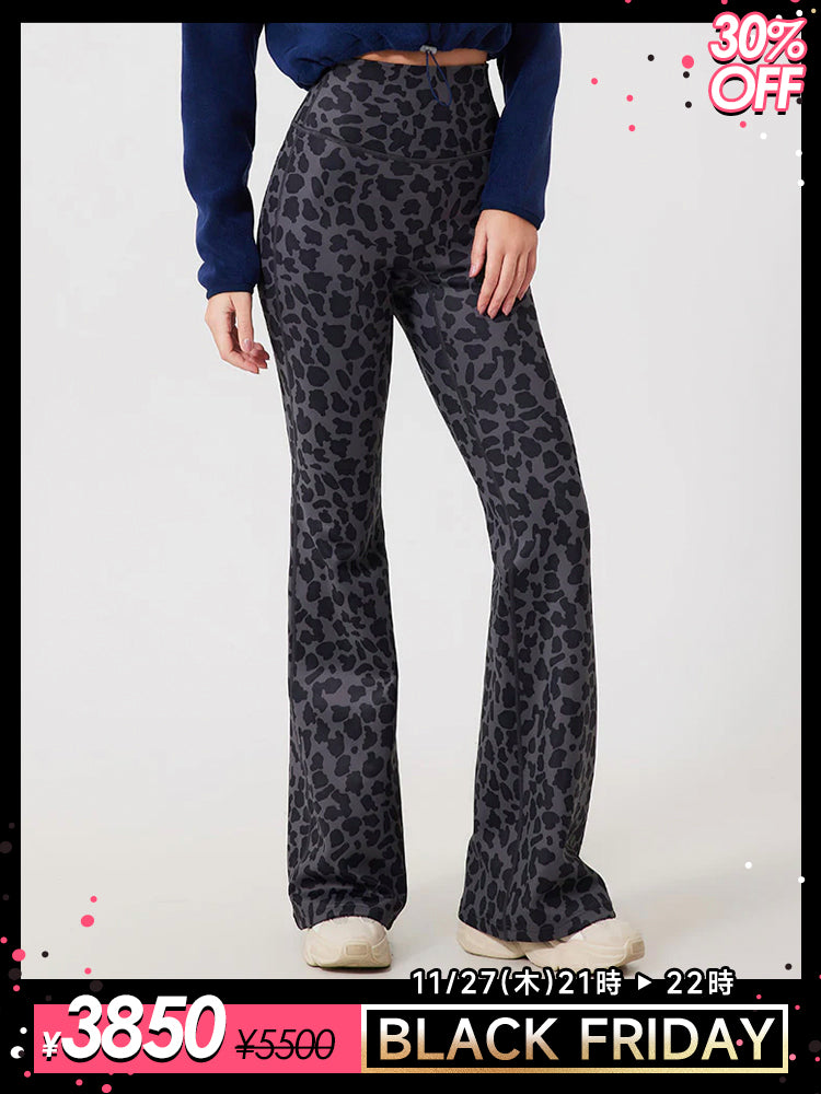 裏起毛 ヒョウ柄 フレアパンツ ハイウエスト