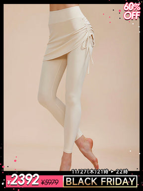 2in1 スカート付きレギンス ドローストリング ハイウエスト レギンス