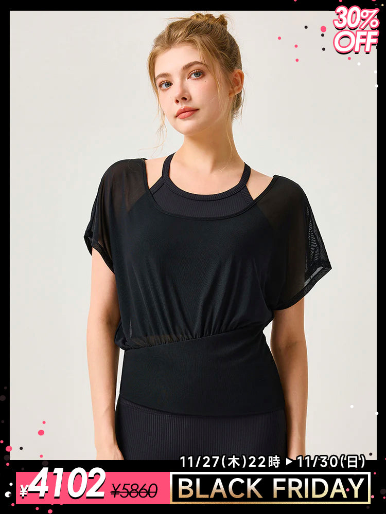 吸湿速乾 スポーツブラ+半袖メッシュTシャツセット