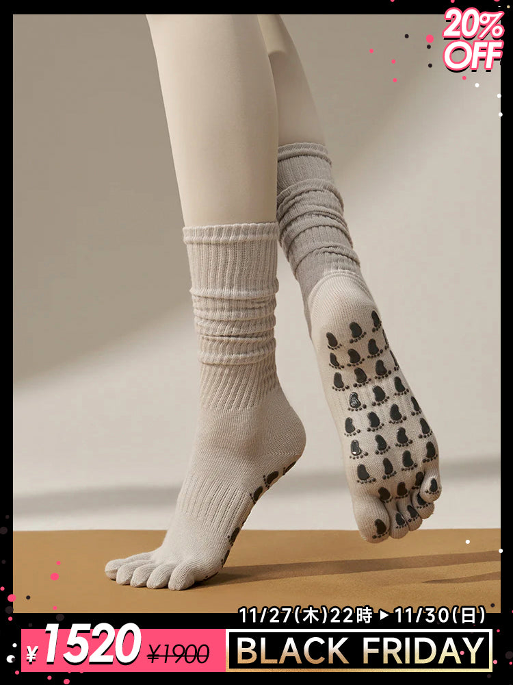 ミドル丈 5本指ヨガソックス 滑り止め付き