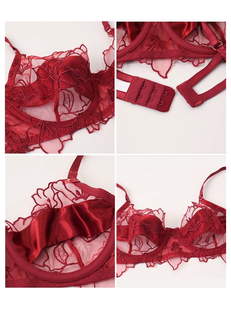 花咲く 刺繍レースノンパテッドブラ&ショーツセット