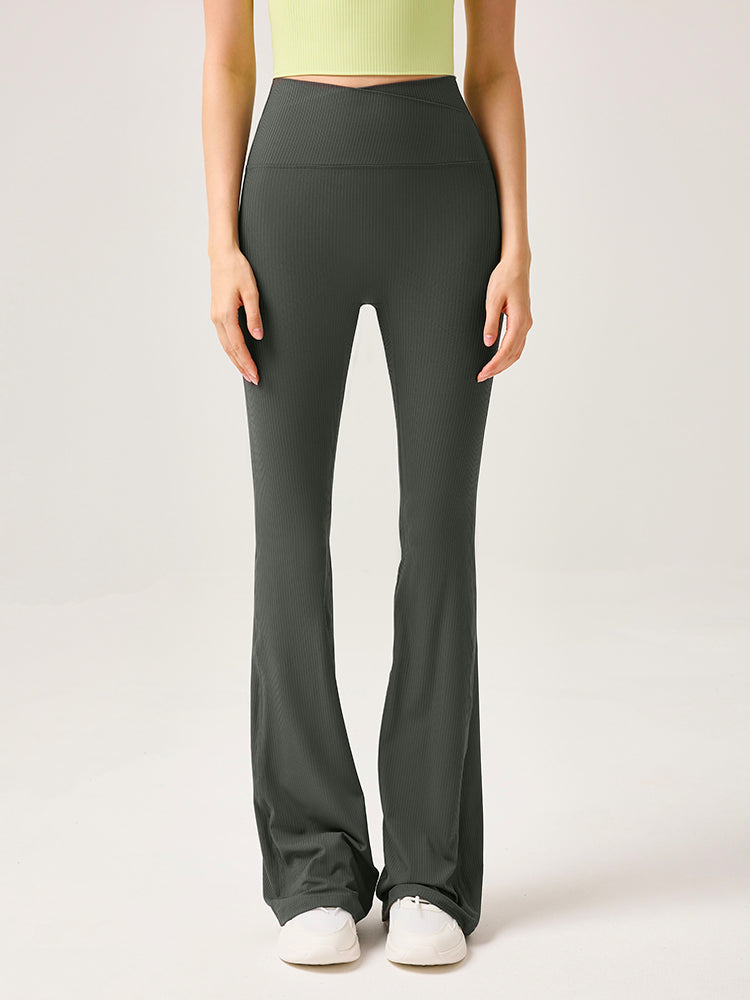 ハイウェスト リブ フレアレギンス