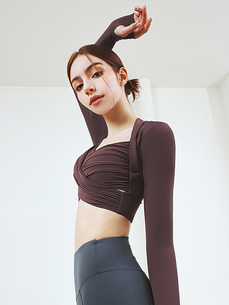 パット付き ヨガウェア ショート丈 フロントクロス