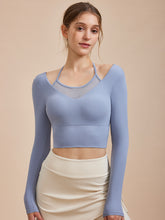 メッシュ切り替え フェイクレイヤード ブラトップ 長袖