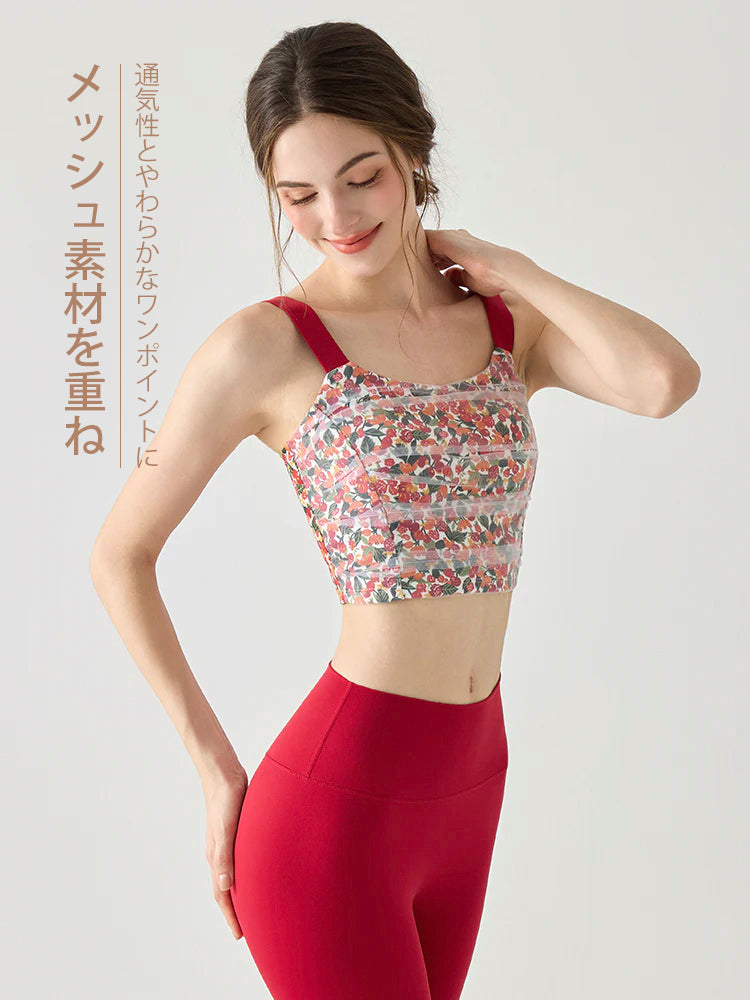 プリント柄 メッシュ ブラトップパッド付き