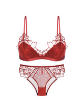 【ノンパテッド・ノンワイヤー】花咲く 刺繍レース三角カップ ブラ&ショーツセット