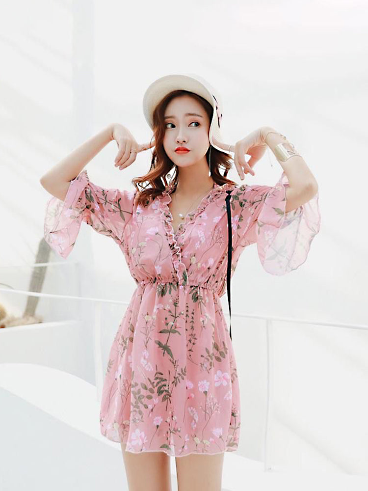 ホルダネックタイプ 花柄水着3点セット