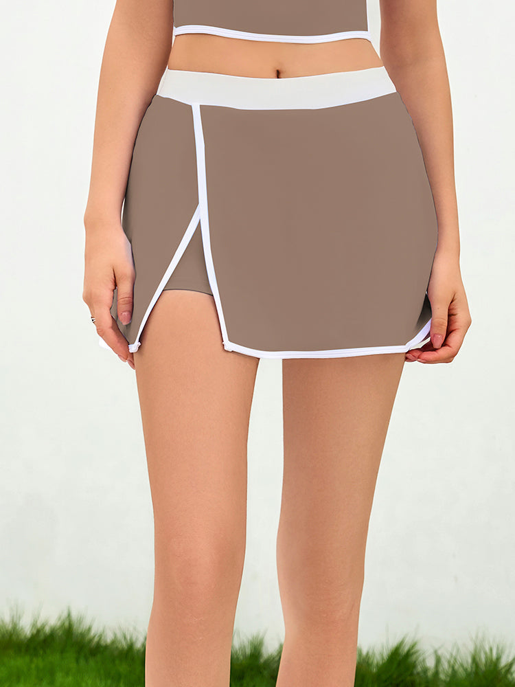 配色 スリット入り インナー付きスカート