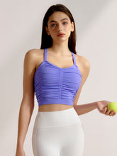 美背 ギャザー X字ストラップ スポーツブラ パッド入り