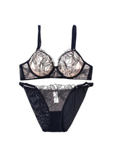 【ノンカップ・ワイヤー入り】大人セクシー 刺繍レースブラ&ショーツ