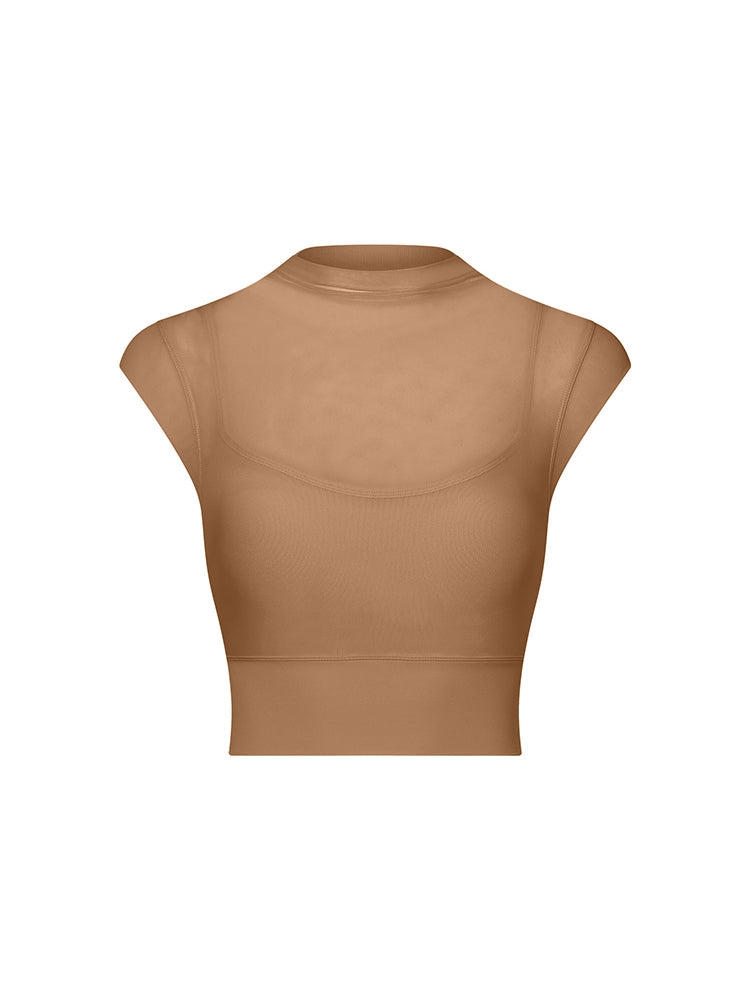 メッシュ 通気性 フェイクレイヤード パッド付き ブラトップ