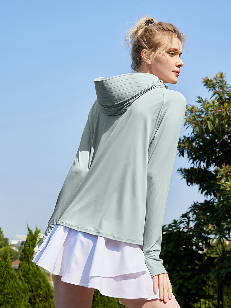 冷感 UV加工 サンバイザー付き 顔までカバー パーカー