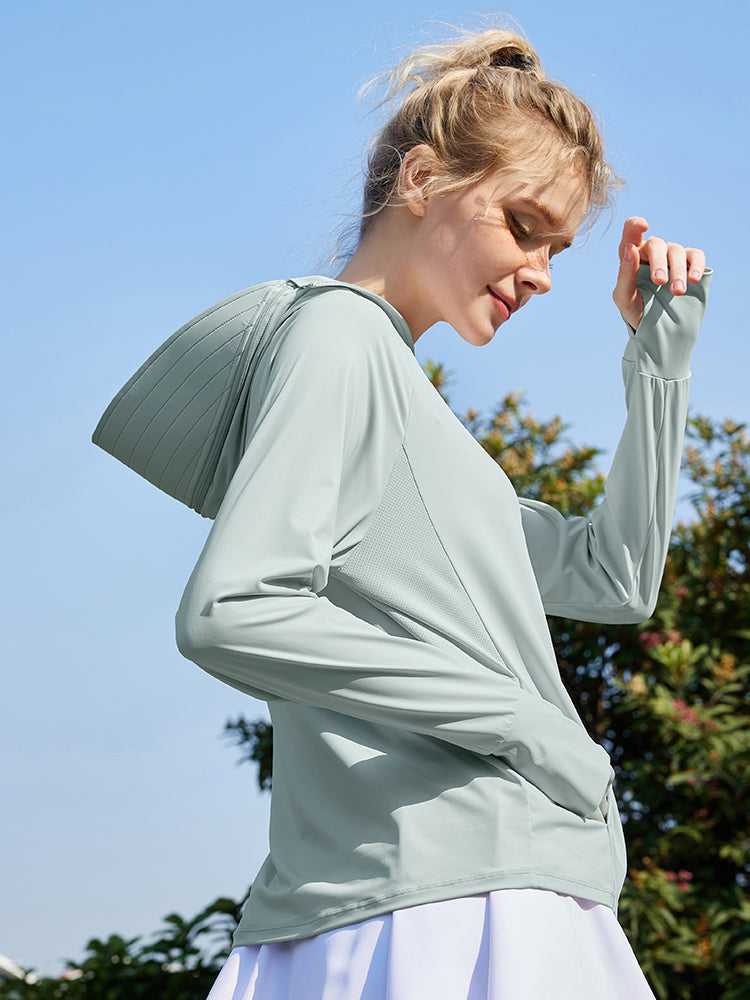 冷感 UV加工 サンバイザー付き 顔までカバー パーカー